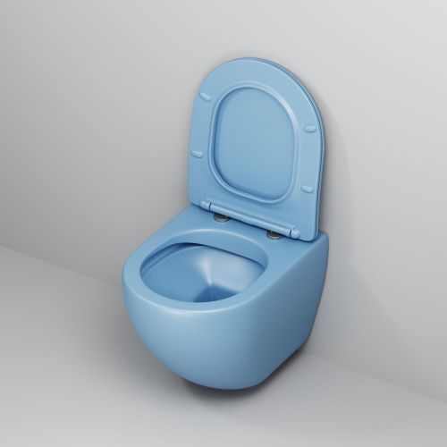 Унитаз подвесной Grossman Color GR-4455BSMS голубой с сиденьем безободковый каскадный смыв - фото 4