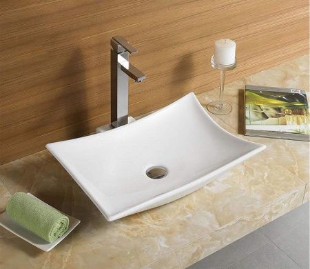 Раковина из сантехнического фаянса CeramaLux 9176 60х40 накладная цвет белый без отверстий под смеситель