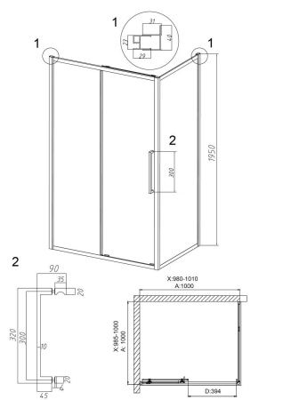 Душевой уголок Grossman Cosmo 120.K33.02.1010.32.00 100х100 стекло прозрачное профиль золото без поддона