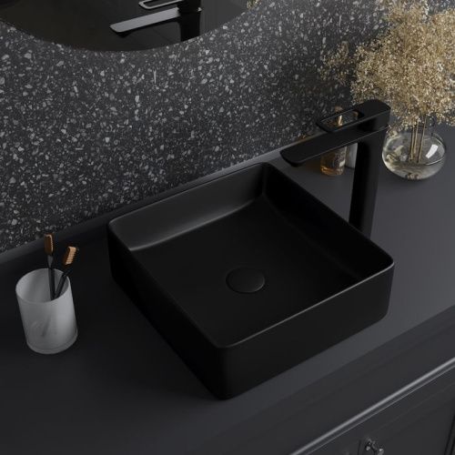Раковина керамическая Iddis Slide SLIBM01i27 40х40 накладная цвет черный без отверстий под смеситель - фото 5