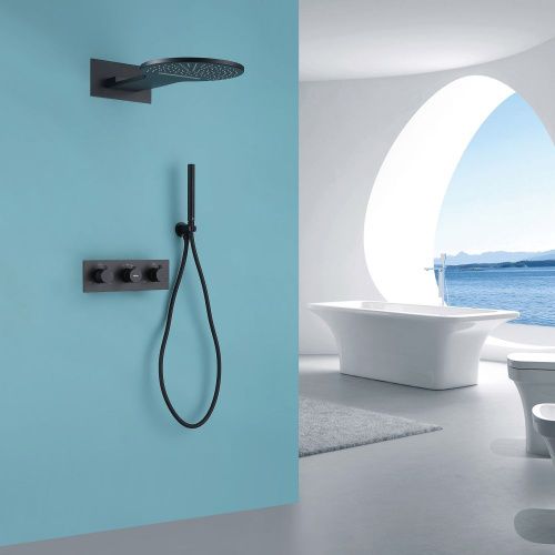 Душевая система Abber AF8151B встраиваемая в стену цвет черный с термостатом - фото 2