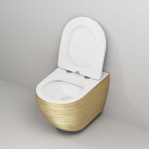 Унитаз подвесной Grossman Color GR-4411GWS золото/белый с сиденьем безободковый каскадный смыв - фото 4