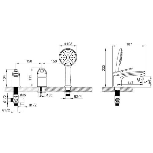 Смеситель LeMark Luna LM4145C на борт ванны хром - фото 3