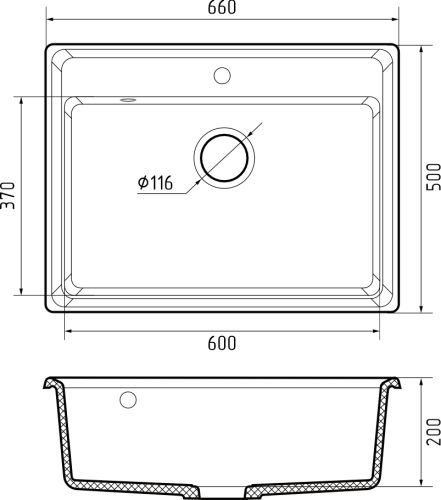 Кухонная мойка Granfest Level LV-660 черный 65х50 цвет черный поверхность матовая - фото 3