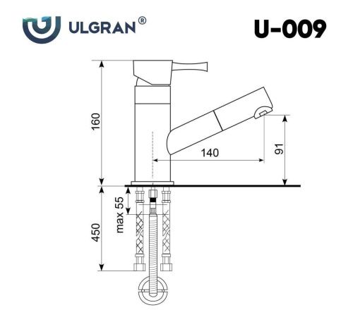Смеситель для кухни Ulgran Classic U-009-344 на мойку черный - фото 2