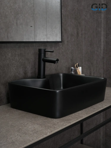 Раковина керамическая Gid Geométrico 53373 50х40 накладная цвет черный 1 отверстие под смеситель - фото 2