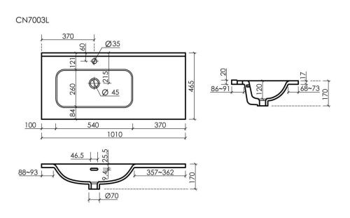 Раковина из сантехнического фарфора Ceramica Nova ELEMENT CN7003L 100х50 накладная цвет белый 1 отверстие под смеситель - фото 4