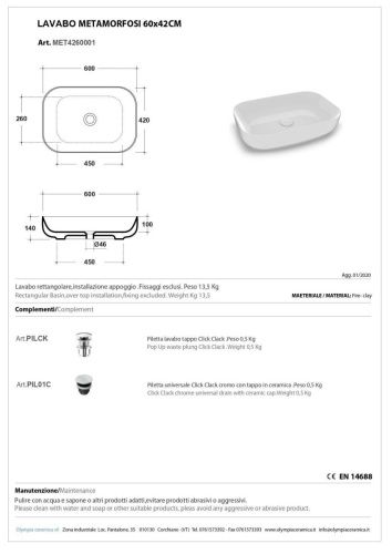 Раковина керамическая Olympia Metamorfosi MET4260001 60х40 накладная цвет белый - фото 2