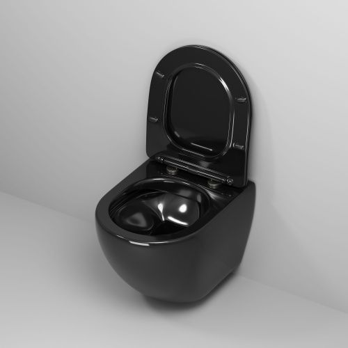 Унитаз подвесной Grossman Color GR-4455BS черный с сиденьем безободковый каскадный смыв - фото 4