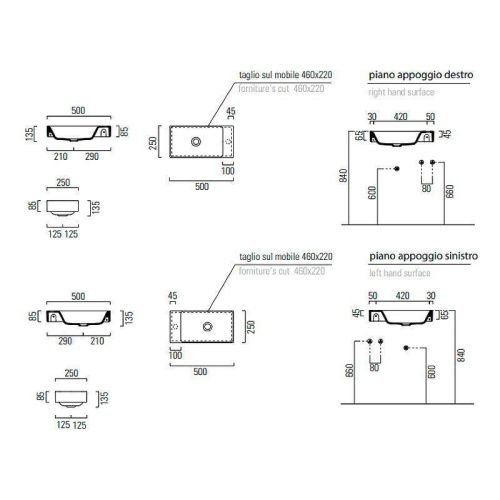 Раковина из сантехнического фаянса GSI Nubes 9637111_УЦ/2 50х30 подвесная цвет белый 1 отверстие под смеситель - фото 3