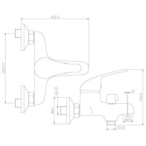 Смеситель для ванны Rossinka Y Y40-30 настенный хром - фото 2