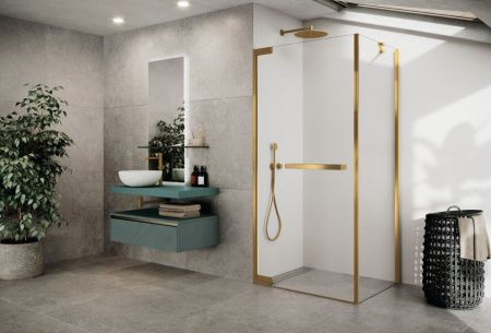 Душевая перегородка Novellini N180 N180FG90-1P 90х200 стекло прозрачное профиль золото