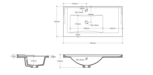 Раковина из искусственного камня Onika 609001 90х60 накладная цвет белый 1 отверстие под смеситель - фото 2