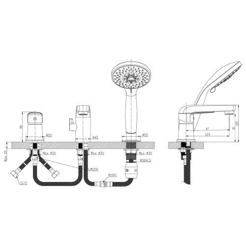 Смеситель Rossinka S S35-39 на борт ванны хром - фото 2