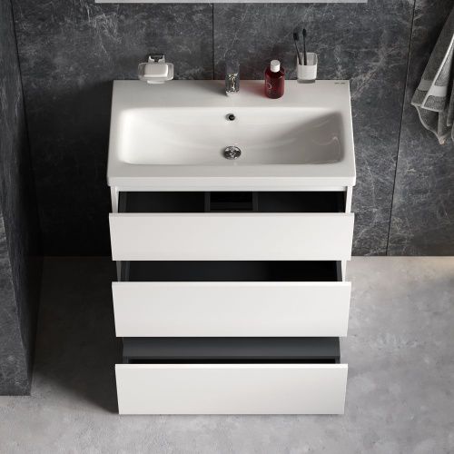 Комплект мебели: тумба с раковиной + смеситель + зеркало + аксессуары Am.Pm Gem S BK91GF 80х40 подвесной цвет белый - фото 3