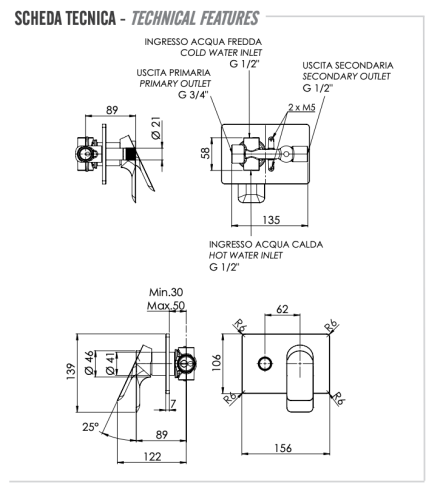 Смеситель для душа Remer Infinity I09HRG встраиваемый в стену хром - фото 2