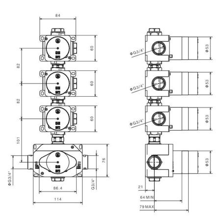 Встраиваемая часть термостатического смесителя 3/4"на 3 источника Newform 27877.00.000