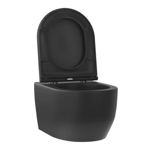 Унитаз подвесной Wellsee Croquis 182613001 черный с сиденьем микролифт безободковый смыв торнадо - фото 2