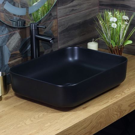 Раковина из сантехнического фаянса Jorno MLN-320353MB 50х50 накладная цвет черный