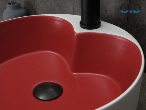 Раковина керамическая Gid Esfera 52237 40х40 накладная цвет белый/красный 1 отверстие под смеситель - фото 5