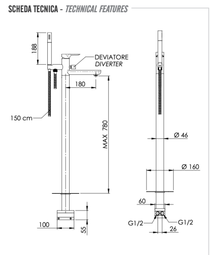 Смеситель для ванны Remer Infinity I08 напольный хром - фото 2