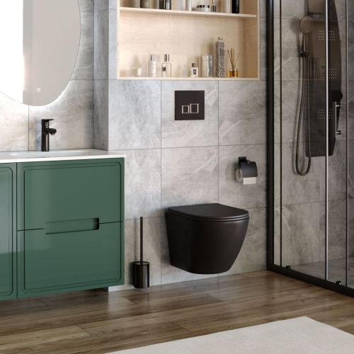 Унитаз подвесной Taliente Amato AM25010 Nero черный с сиденьем безободковый смыв торнадо - фото 3