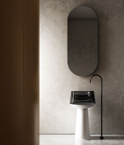 Раковина из полиэфирной смолы Abber KRISTALL AT2706White-Onyx 50х50 напольная цвет белый/черный без отверстий под смеситель - фото 2