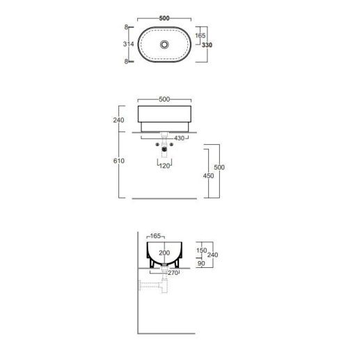 Раковина керамическая Simas Po-mo PO04bi 50х30 полувстраиваемая цвет белый без отверстий под смеситель - фото 2