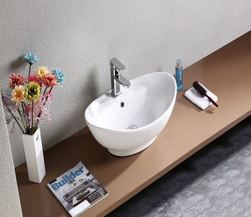 Раковина из сантехнического фаянса CeramaLux 9018 60х40 накладная цвет белый 1 отверстие под смеситель - фото 3