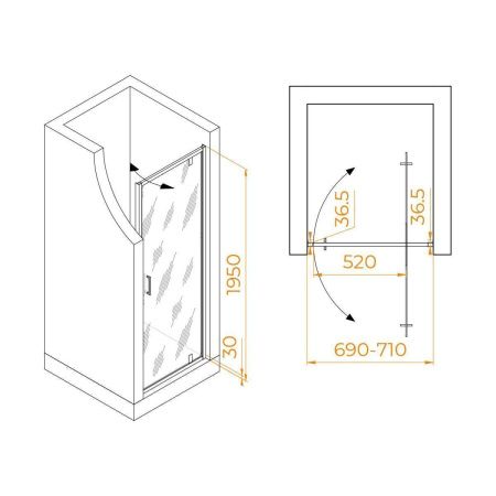 Душевая дверь RGW Leipzig 711210207-14 70х195 стекло прозрачное профиль черный