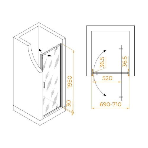 Душевая дверь RGW Leipzig 711210207-14 70х195 стекло прозрачное профиль черный - фото 2