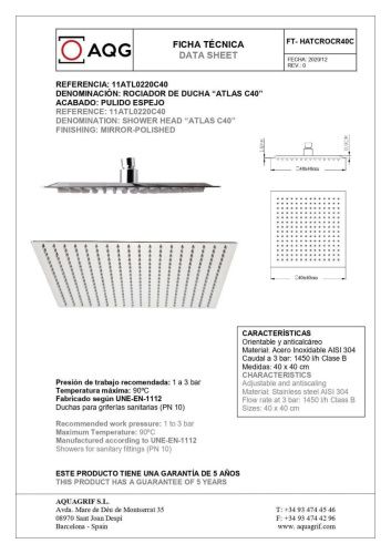Верхний душ AQG 11ATL0220C40 хром - фото 2