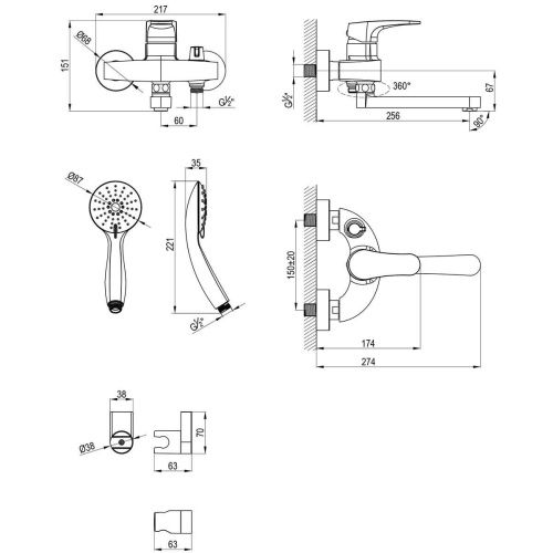 Смеситель для ванны LeMark Shift LM4314C настенный хром - фото 3