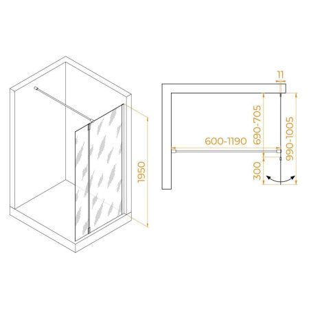 Душевая перегородка RGW Walk In 351005073-16 70х195 стекло прозрачное профиль золото