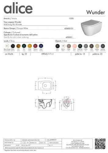 Чаша унитаза подвесная Alice Wunder 45000101 цвет белый без сиденья - фото 3