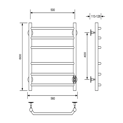 Полотенцесушитель электрический Veconi Cantu-A C6050CH-A 50х60 хром - фото 2