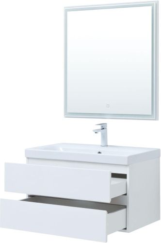 Комплект мебели: тумба с раковиной + зеркало Aquanet Беркли 00306360 80x46x128 подвесной цвет белый - фото 5