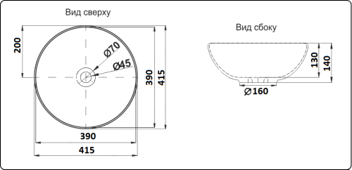 Раковина из сантехнического фаянса CeramaLux 104MB 40х40 накладная цвет черный без отверстий под смеситель - фото 2