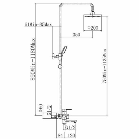Душевая стойка Fashun A52401-1 настенная цвет серый