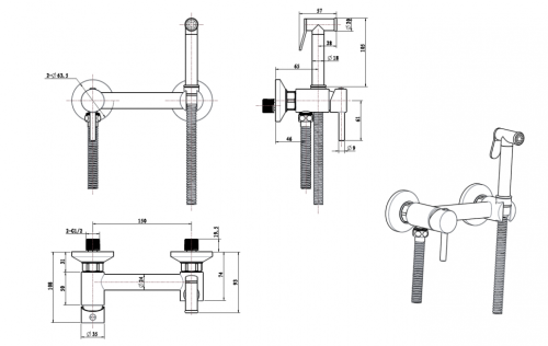 Гигиенический душ со смесителем CeramaLux DRS/009 хром - фото 2
