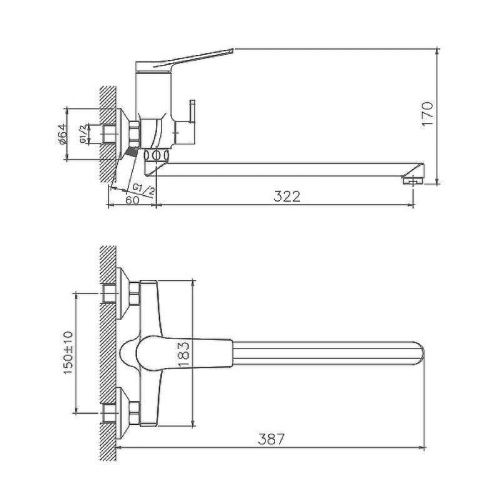 Смеситель для ванны и душа Haiba HB572 HB22572 настенный хром - фото 3