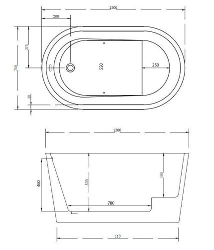 Ванна акриловая Abber AB9277 130х75 отдельностоящая овальная с каркасом - фото 5