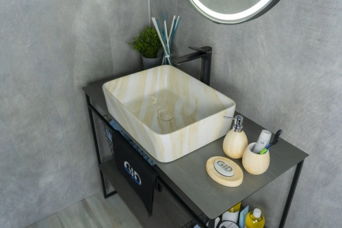 Раковина керамическая Gid Geométrico 54459 50х40 накладная цвет многоцветный без отверстий под смеситель - фото 5