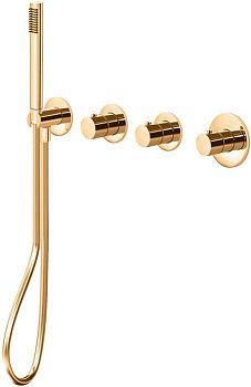 Смеситель для ванны с душем Paffoni Modular Box MDE000HG настенный золото с термостатом