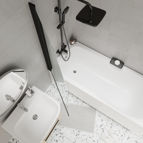 Душевая шторка на ванну Parly F04B 75х130 стекло прозрачное профиль черный ориентация универсальная - фото 3