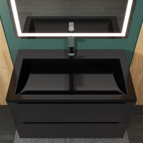 Раковина из искусственного камня Uperwood Infinity RInfinity80bg 80х50 полувстраиваемая цвет черный - фото 5