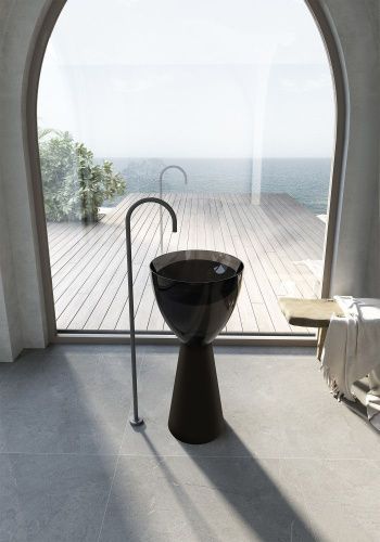 Раковина из полиэфирной смолы Abber KRISTALL AT2703Onyx-Black 50х50 напольная цвет черный без отверстий под смеситель - фото 2