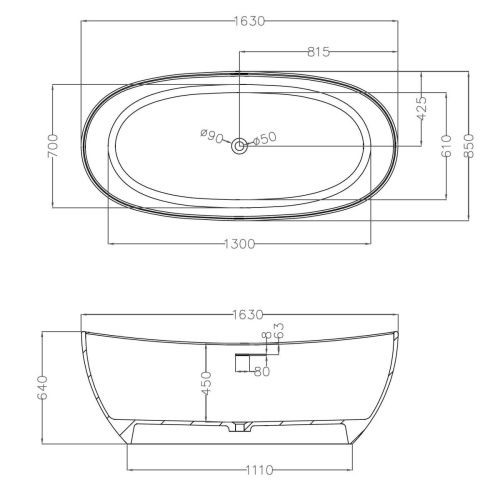 Ванна из искусственного камня Abber Stein AS9615-1.6 165х85 отдельностоящая овальная с ножками - фото 4