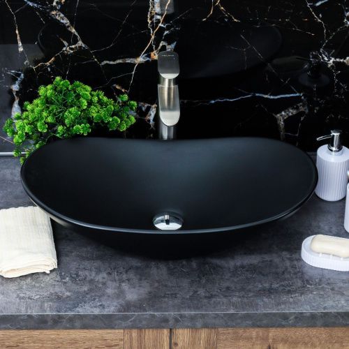 Раковина из сантехнического фарфора Melana 7811AMB-805 60х40 накладная цвет черный без отверстий под смеситель - фото 3