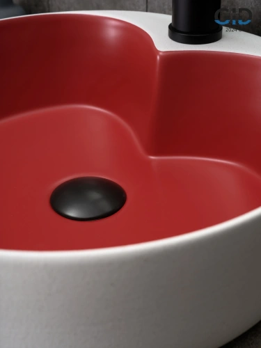Раковина керамическая Gid Esfera 52237 40х40 накладная цвет белый/красный 1 отверстие под смеситель - фото 4